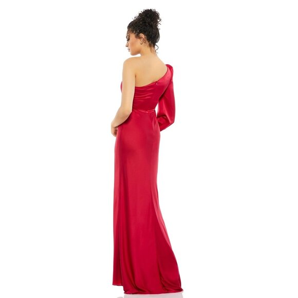NWT Mac Duggal One Shoulder Blouson Sleeve Gown Ruby 0 #A0543 - Picture 4 of 8